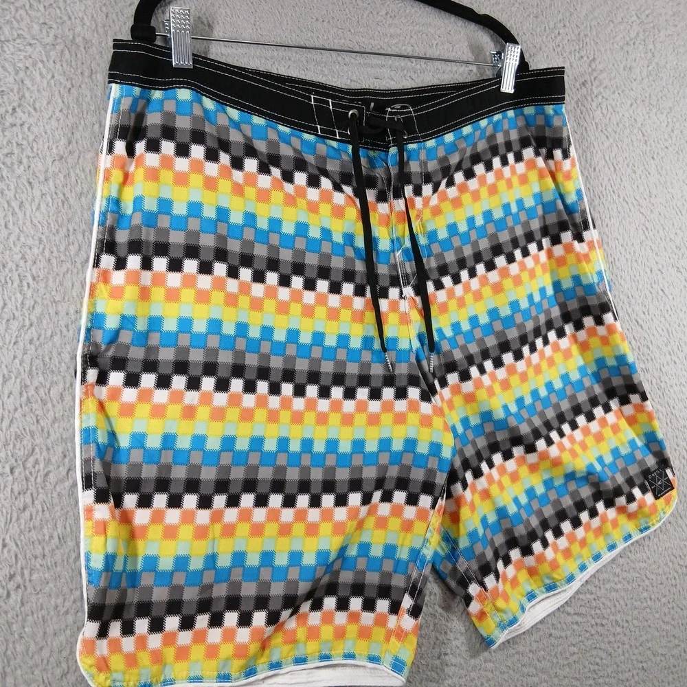 O'Neill Boardshorts‎ Mens 38 Multi-color Checkered Swim Trunks EUC